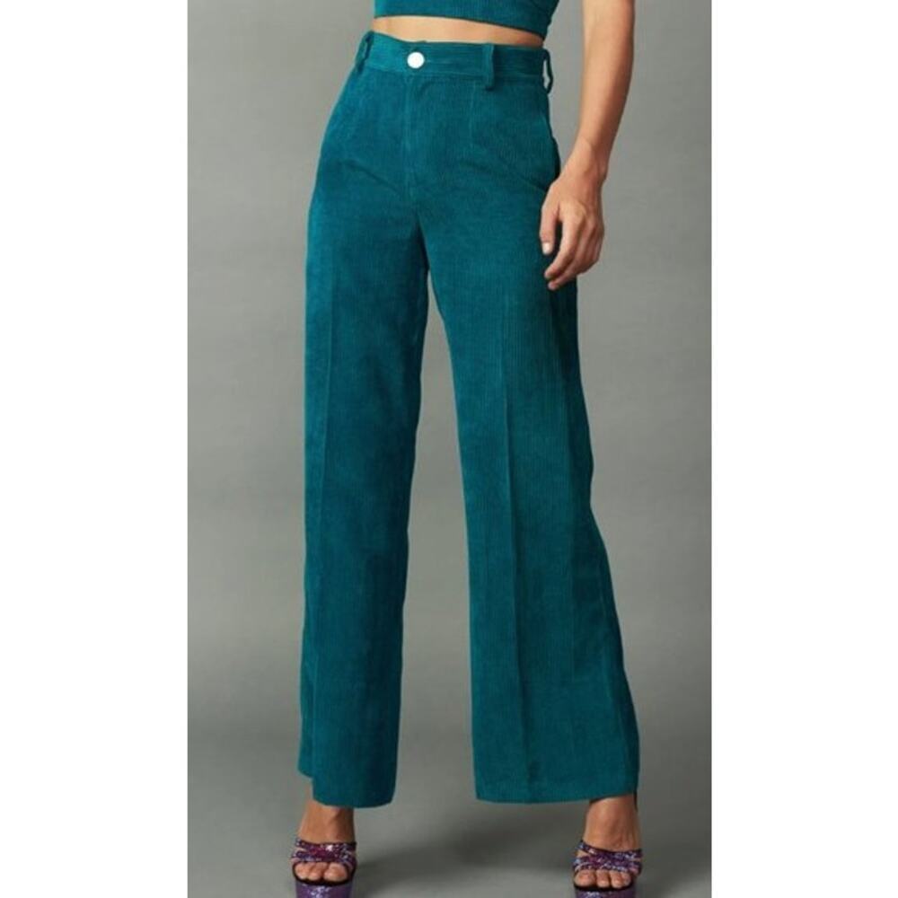 ANTHROPOLOGIE Current Air Corduroy High Waisted Wide Leg Pants Size XS Teal‎